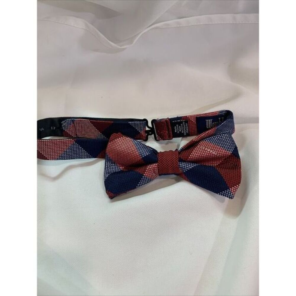 Wembley Mens Bow Tie Pre‎ Tied Adjustable Red White Blue Plaid